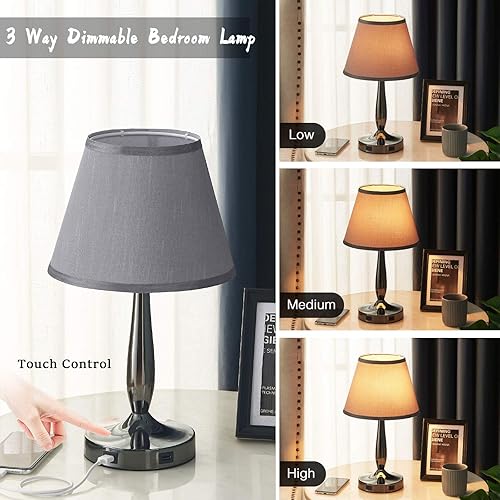 Miniatura 2 de Lámpara de mesa táctil con puertos USB lámpara de mesita de noche pequeña regulable de 3 vías para dormitorio sala de estar y oficina lámpara de