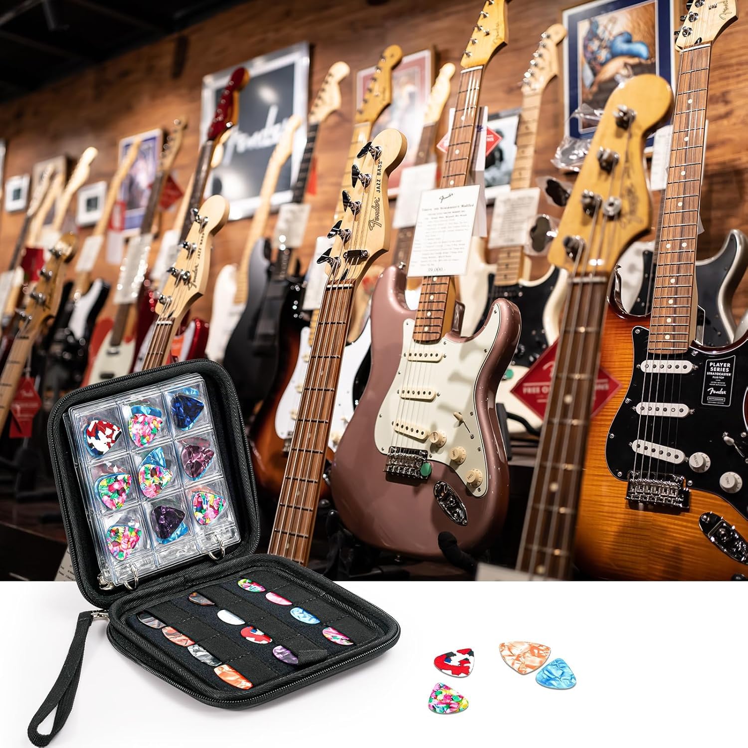 ProCase Guitar Pick pudełko do przechowywania, 84 kieszenie, gitara, kolekcjonerski, uchwyt do kostki, dla kolekcjonerów, kolor czarny