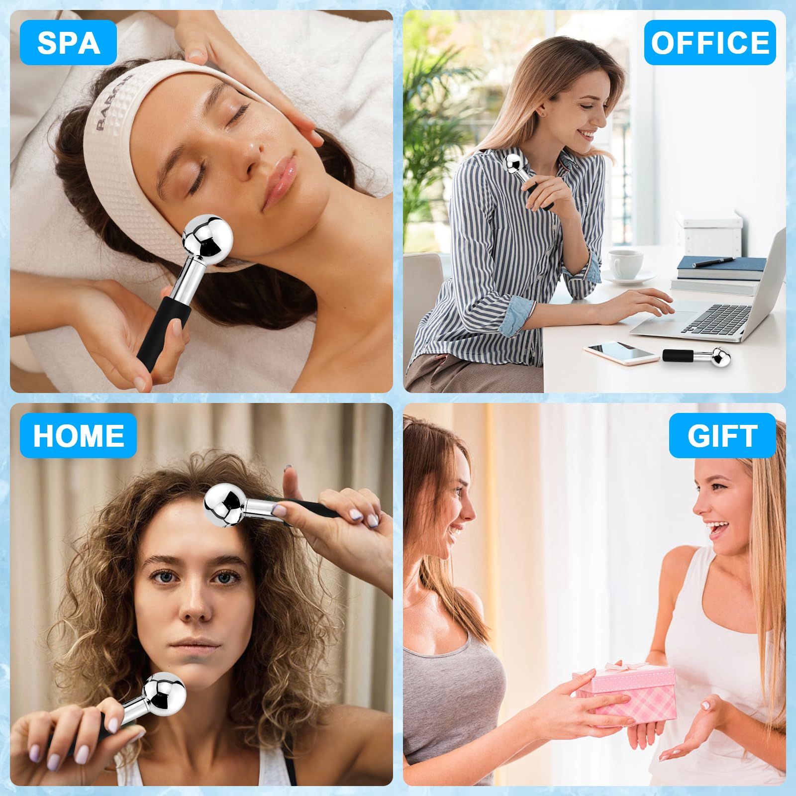 CGBE 2Pcs Facial Ice Globes, Globes de Glace en Acier Inoxydable pour Masser Visage, Boules Refroidissement de Massage Faciales, Réduit Les Cernes et Les Poches, Améliore la Circulation Sanguine