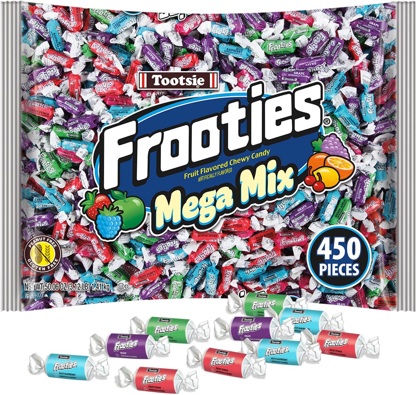 Frooties Mega Mix - 450 Pieces Assorted Fruit Flavor Chewy Candy - Over 3 lb. Bag of Bulk Treats - 50.06 oz