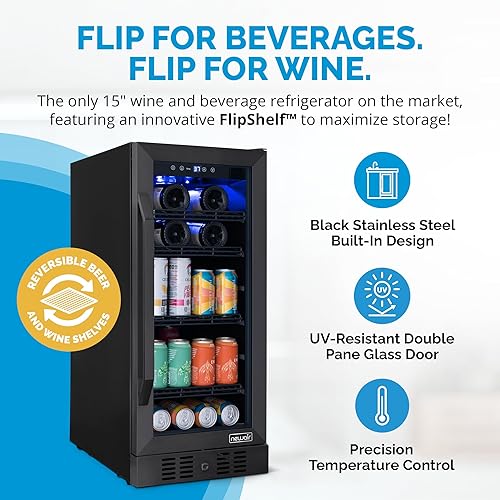 Miniatura 2 de NewAir Refrigerador de vino con puerta de vidrio de 15 pulgadas  80 latas o 33 botellas de vino y bebidas  Refrigerado por compresor, termostato