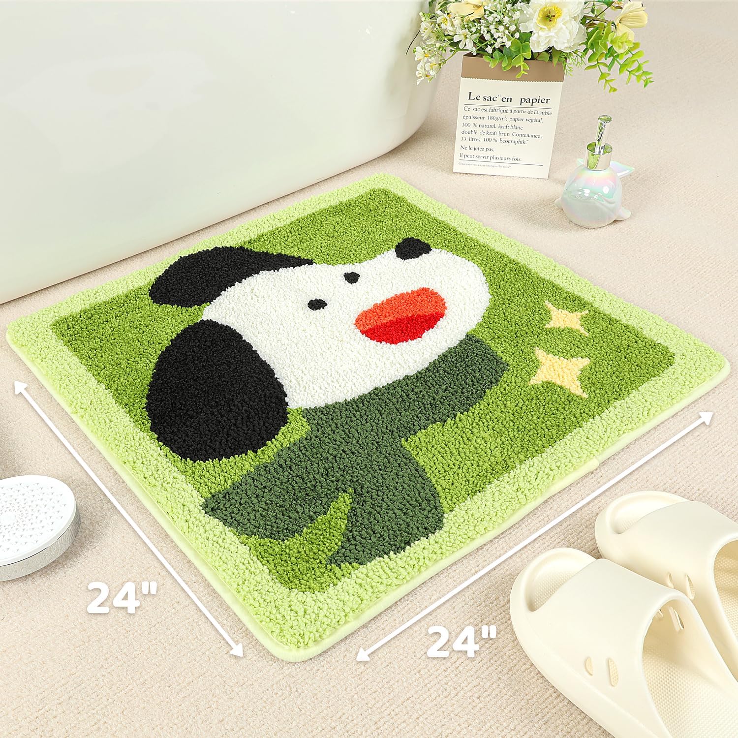 Molesun Cute Dog Bath Rug, Bathroom Mat Non-Slip Soft Shower Rug Funny Plush Microfiber Water Absorbent Shaggy Floor Mats for Kids Room, Bedroom, Kitchen (Dog, 16 x 16)