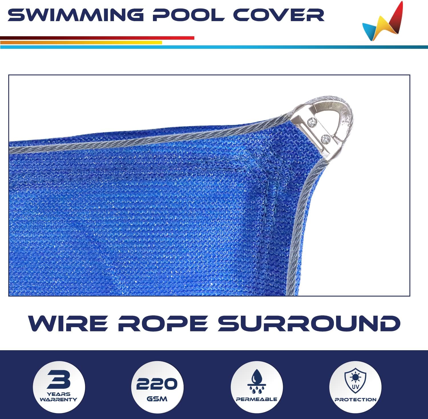 Windscreen4less 10'x12' Inground Pool Cover Rectangle Winter Mesh Safety Swimming Pool Cover with Wire Cable (Blue)