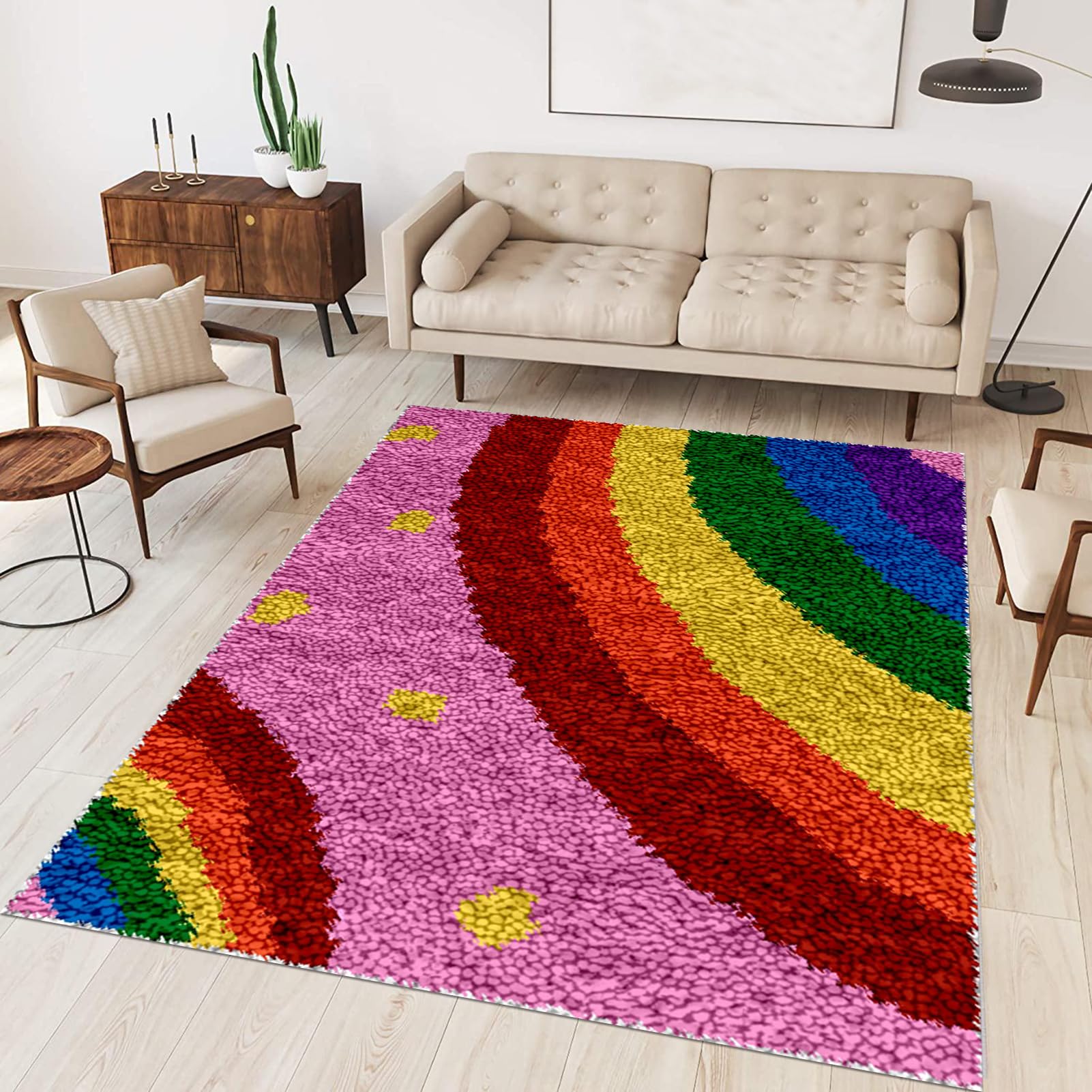 Tehocwiz Large Latch Hook Kits for Adults 90x120 cm Latch Hook Rug Kits Rug Making Kit for Adults Printed Color Canvas Crocheting Crafts Embroidery for Beginners — image 1