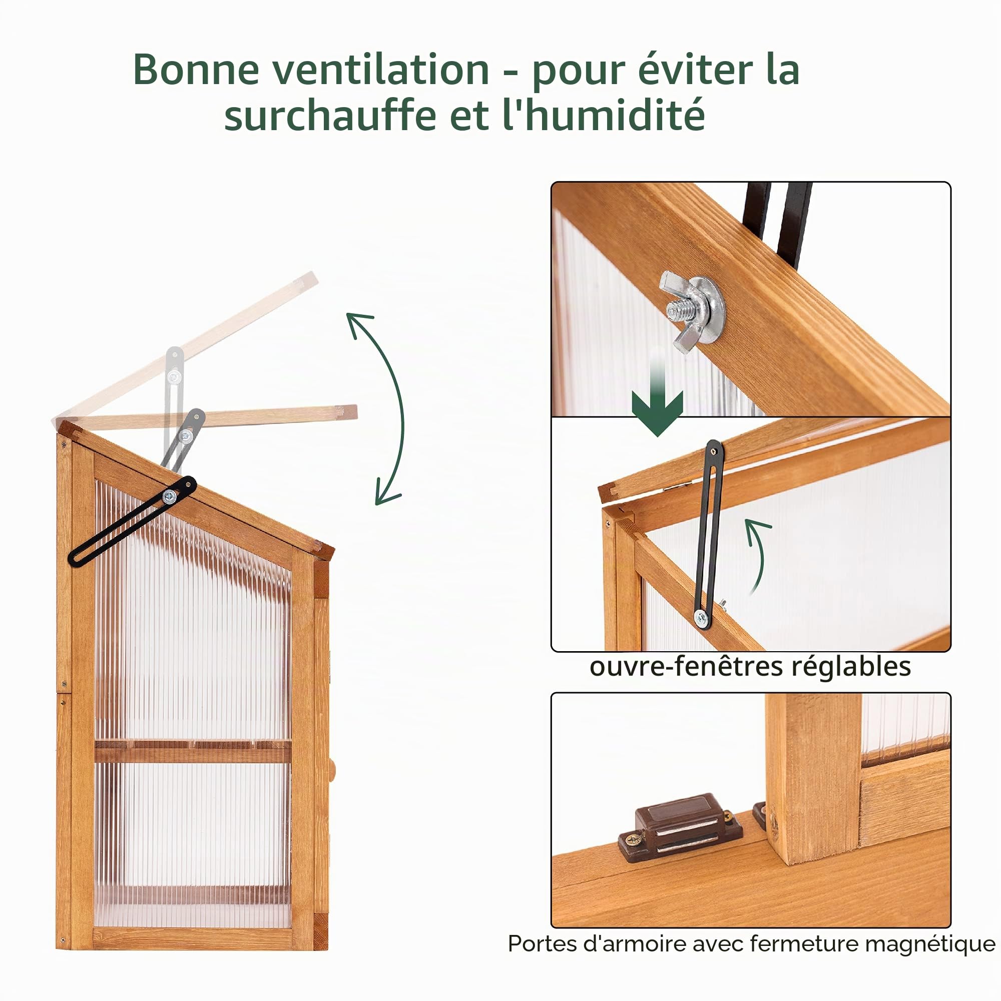 MCombo Serre adossée à 2 niveaux avec hauteur réglable pour la culture de plantes, armoire en bois et polycarbonate