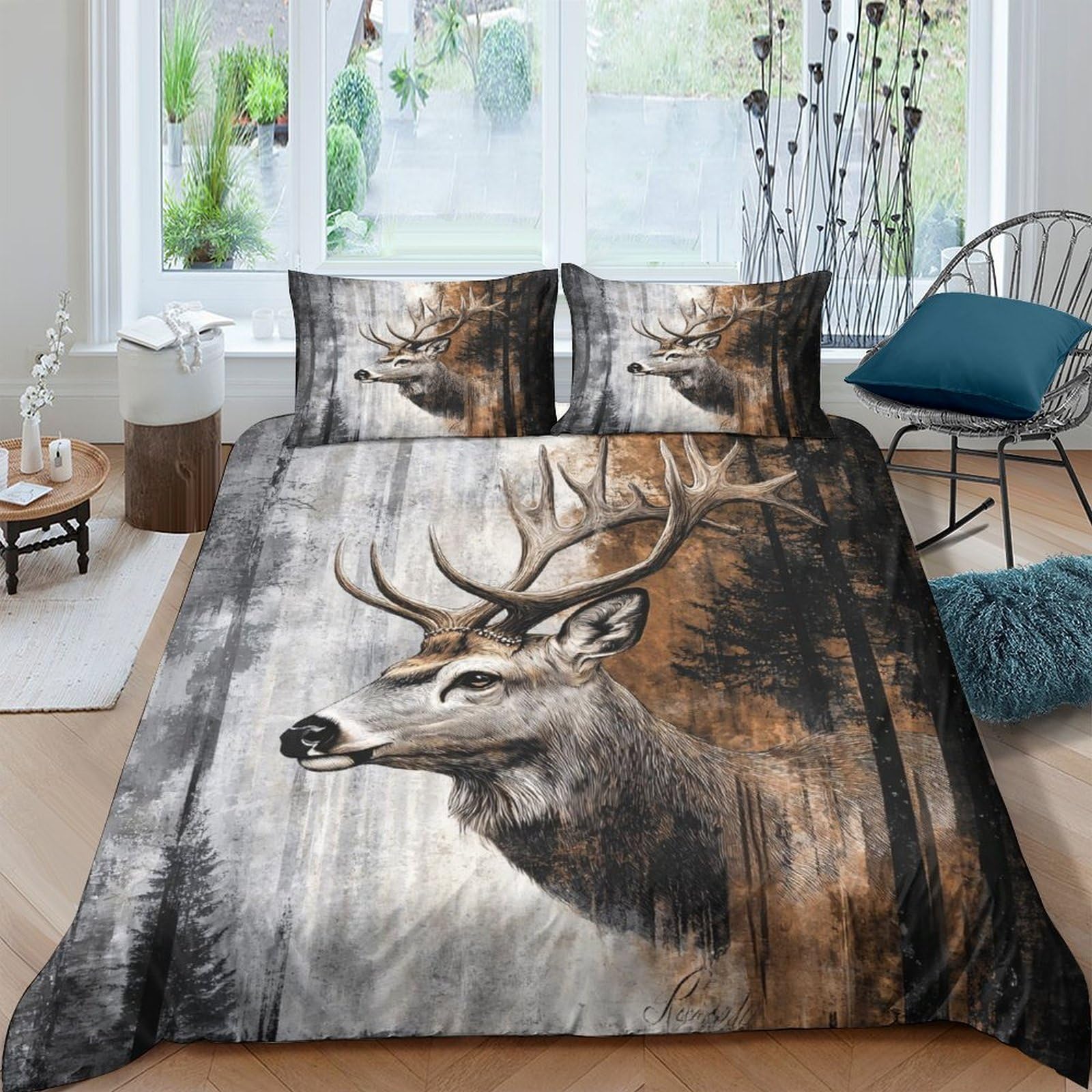 Ctjqhvkz Style-8 3D Printed Forest Deer Fitted Sheet Microfiber Soft Breathable Woodland Elk Bed Cover For Bedroom Dorm Mattress Protection Decor Single（135X200cm）