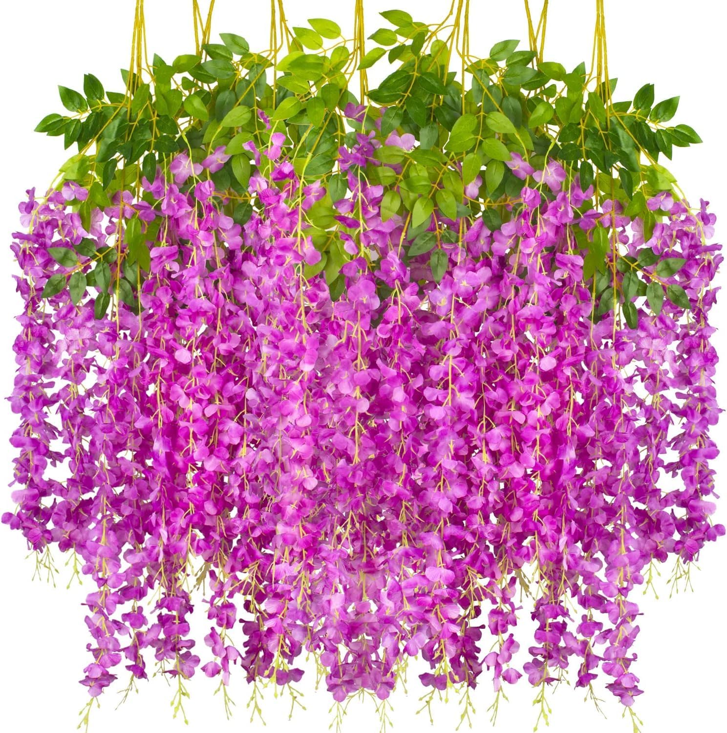 SATYAM KRAFT 12 Pcs Artificial Wisteria Vine Garland (43.2 Inch Each) | Purple Silk Hanging Flower Vines for Wedding Decoration, Mandap, Birthday Party, Festival, Wall, Balcony, Home & Event Décor-image-21