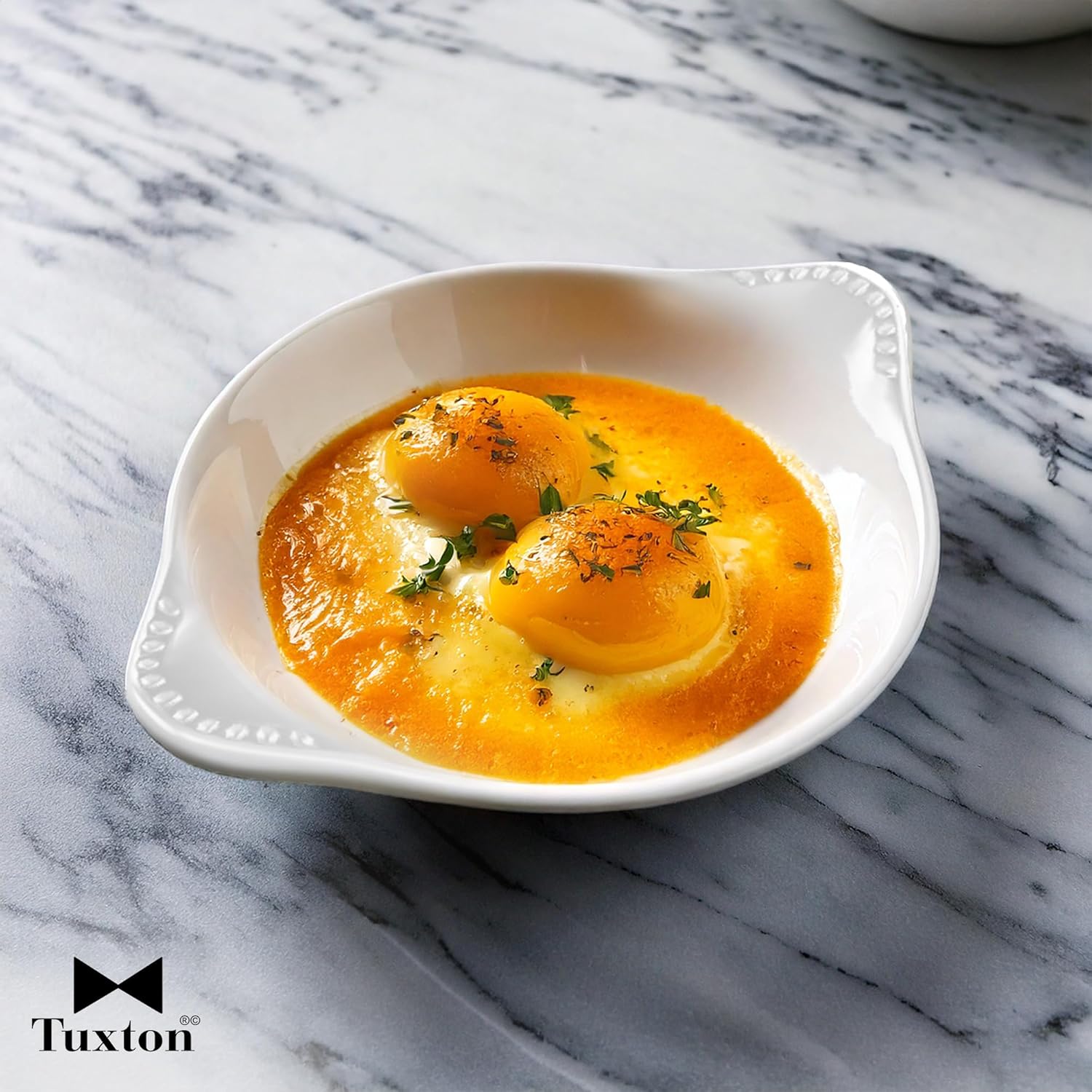 Tuxton China BEN-1202 Shirred Egg, 15 oz., 8-5/8" x 7-1/8" x 1-1/2" H, Round, Microwave and Dishwasher Safe, Oven Proof, Fully Vitrified, Ceramic, DuraTux, Pack of 12