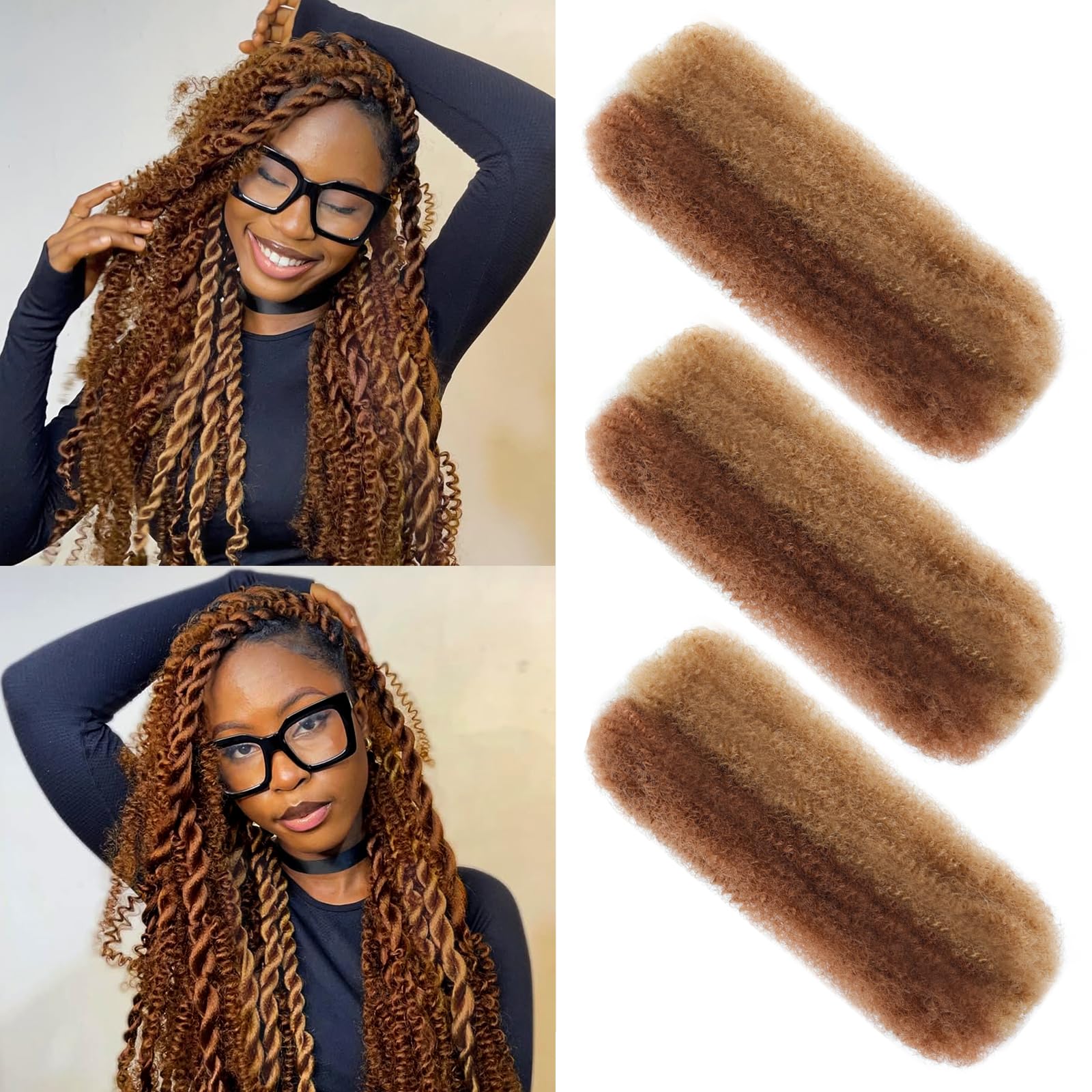 XIIMENALU Afro Kinky Curly Braiding Bulk Hair For Mini Twists Afro Kinkys Bulk Synthetic Cuban Twist Hair Soft Locs Micro Spring Twist For Dreadlocks Loc Repair (P30/27#