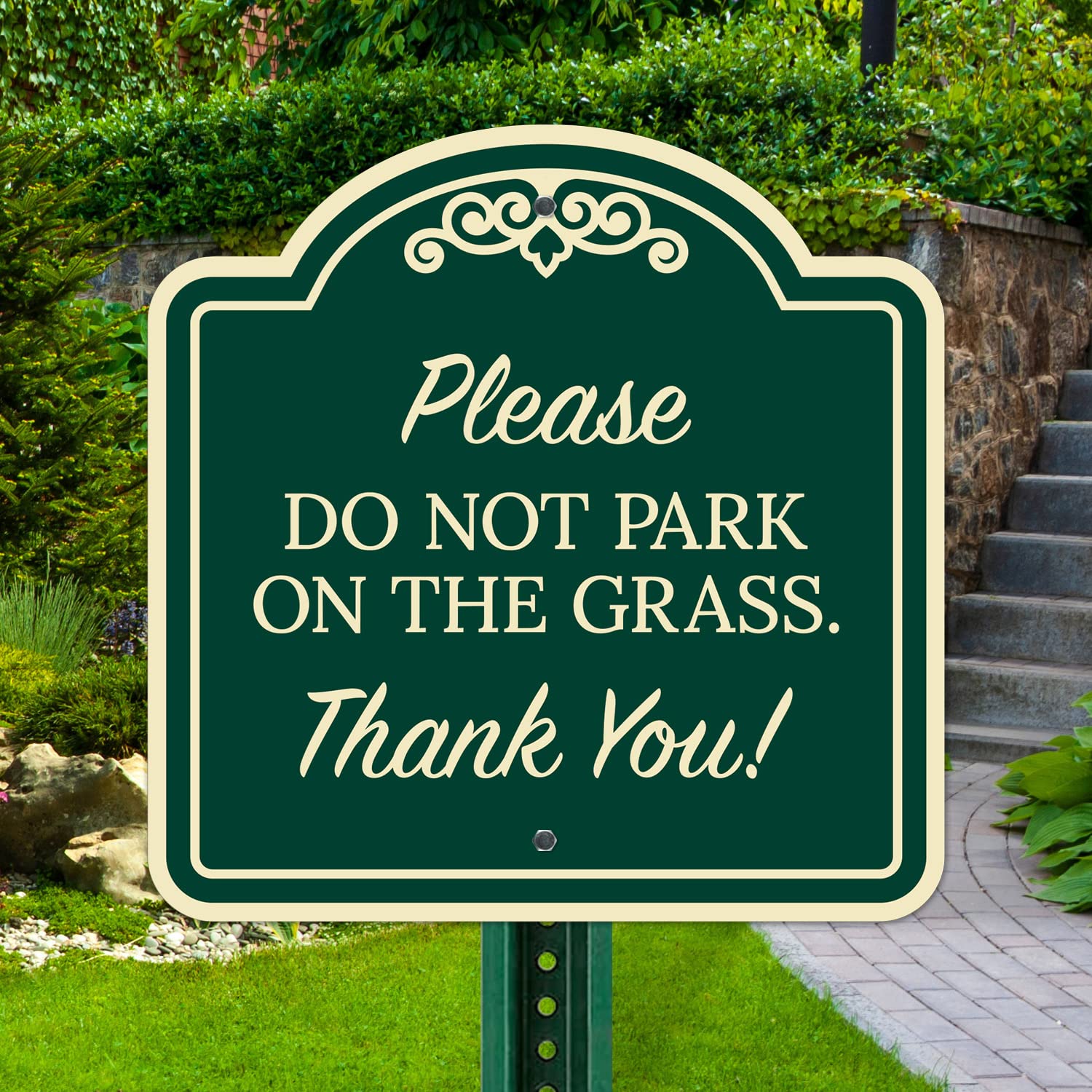 Please Do Not Park On The Grass Thank You Décor Sign, Green Dark, 18x18 Inches, ACM, Fade Resistant, Made in USA by Sigo Signs
