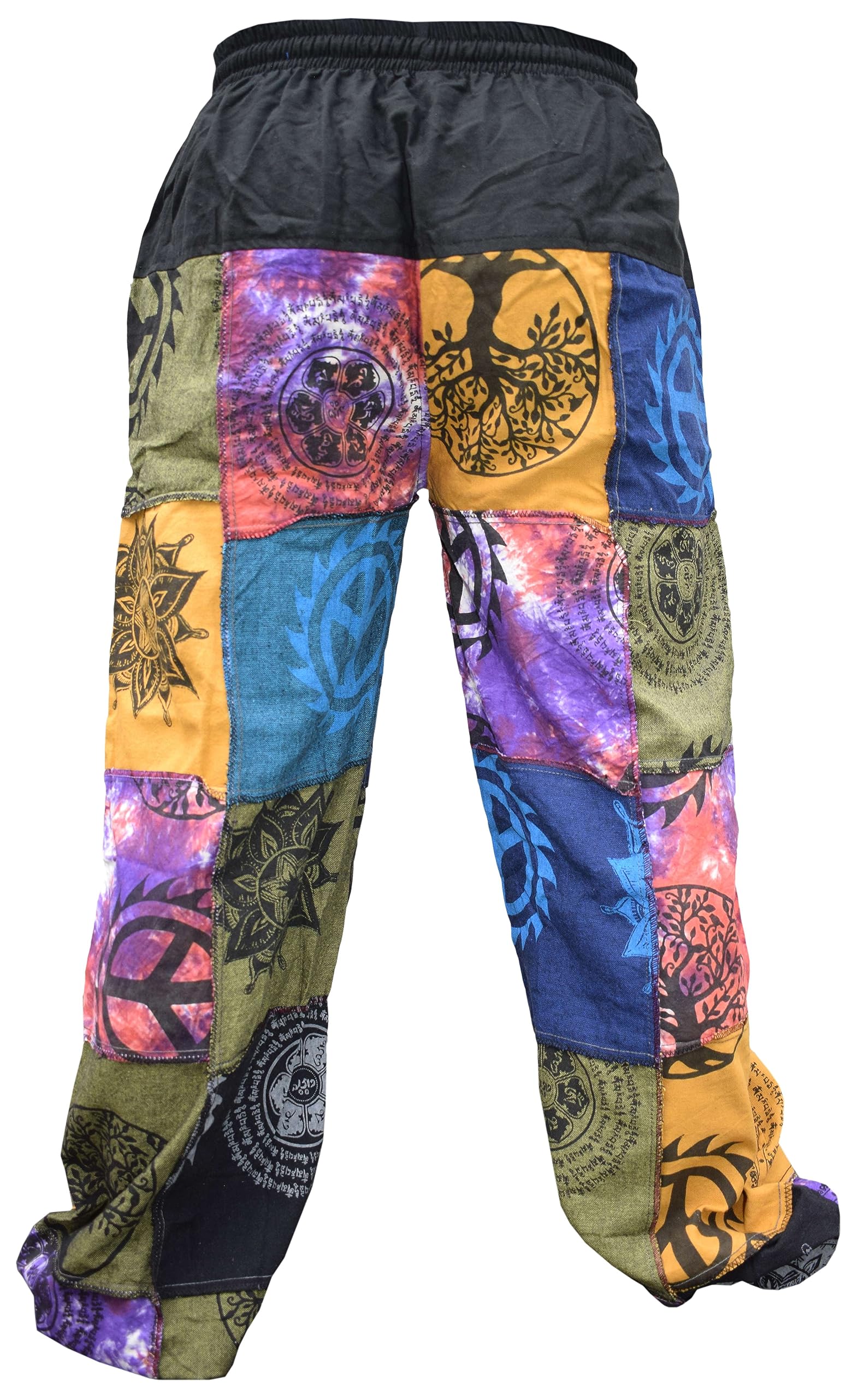 Gheri Pantalon de yoga en coton pour homme Motif patchwork Tie Dye Peace Genie