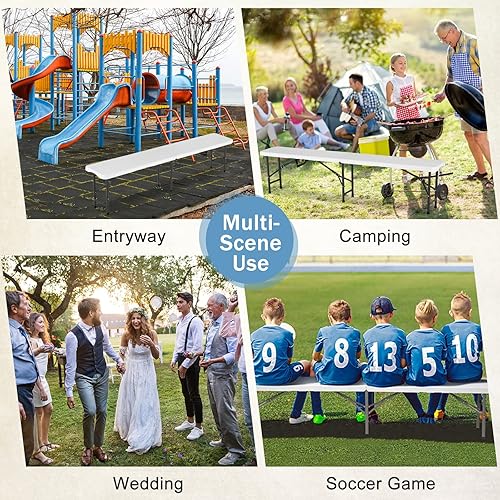 Miniatura 7 de Bancos plegables de plástico de 6 pies, paquete de 2, banco portátil para exteriores con asa y cerradura para picnic, camping, comedor, fútbol,