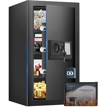 80L Digital Safe Safe for Home with Fireproof Waterproof Bag Furniture Safe with Removable Shelf and Alarm Mode Wall Safe with Key for Cash Valuables
