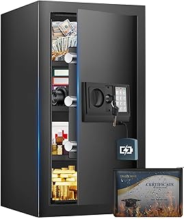 80L Digitaler Safe Tresore Feuerfest für Zuhause mit Feuerfester Wasserdicht Tasche, Möbeltresor mit Abnehmbares Regal und Alarmmodus, Wandtresor mit schlüssel für Bargeld Wertsachen