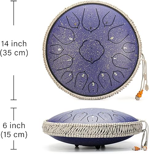 Miniatura 4 de Tambor de lengua de acero, 14 pulgadas, 15 notas, tambores de acero para adultos, tambores de mano con libro de música, mazos de tambor de lengua y