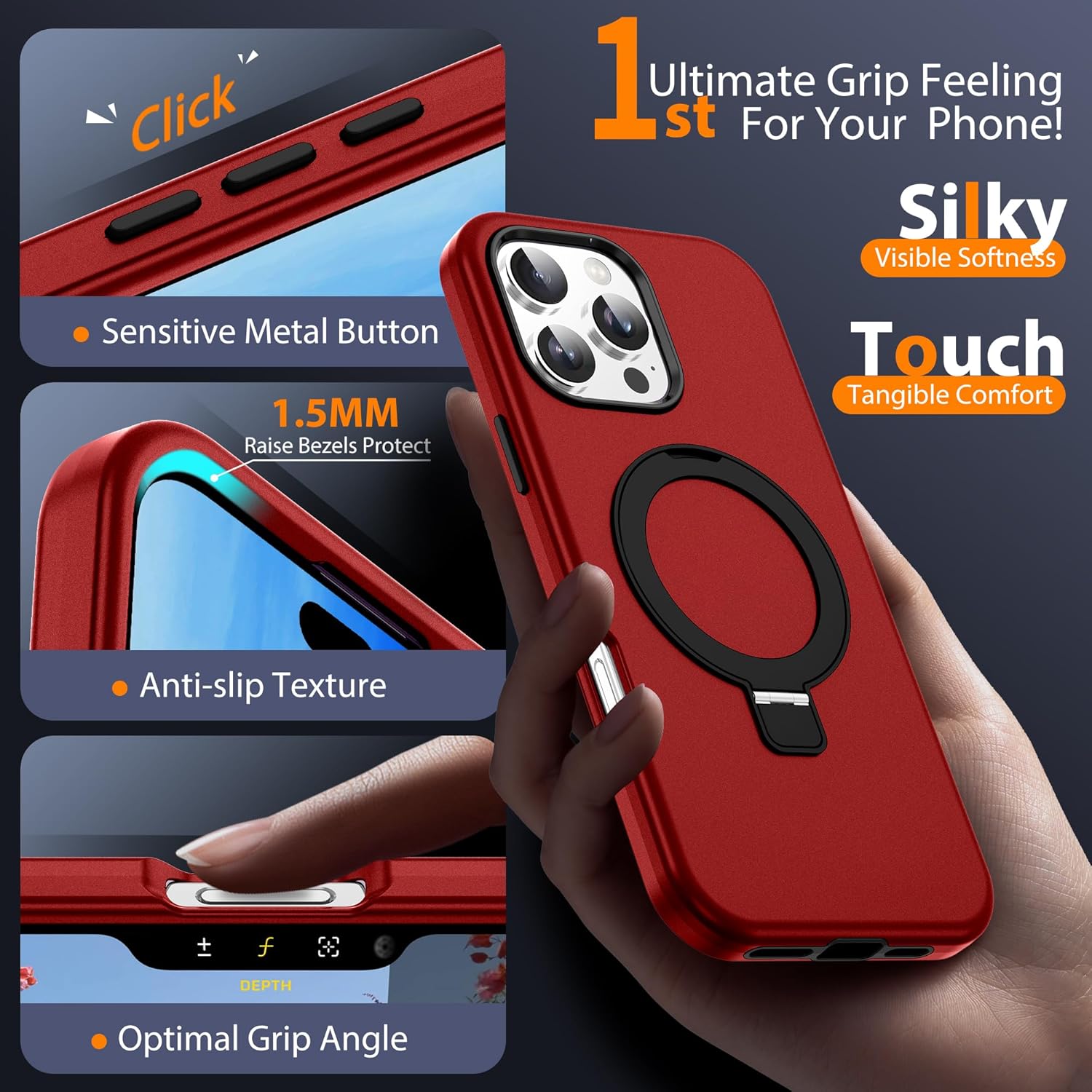 Compatible with iPhone 16 Pro Max Case 6.9''with Magnetic Ring Stand [Military Drop Protection][Compatible with Mag-Safe] Shockproof 16 Pro Max Phone Case for Men Wowen,Red 250923 - Image 5