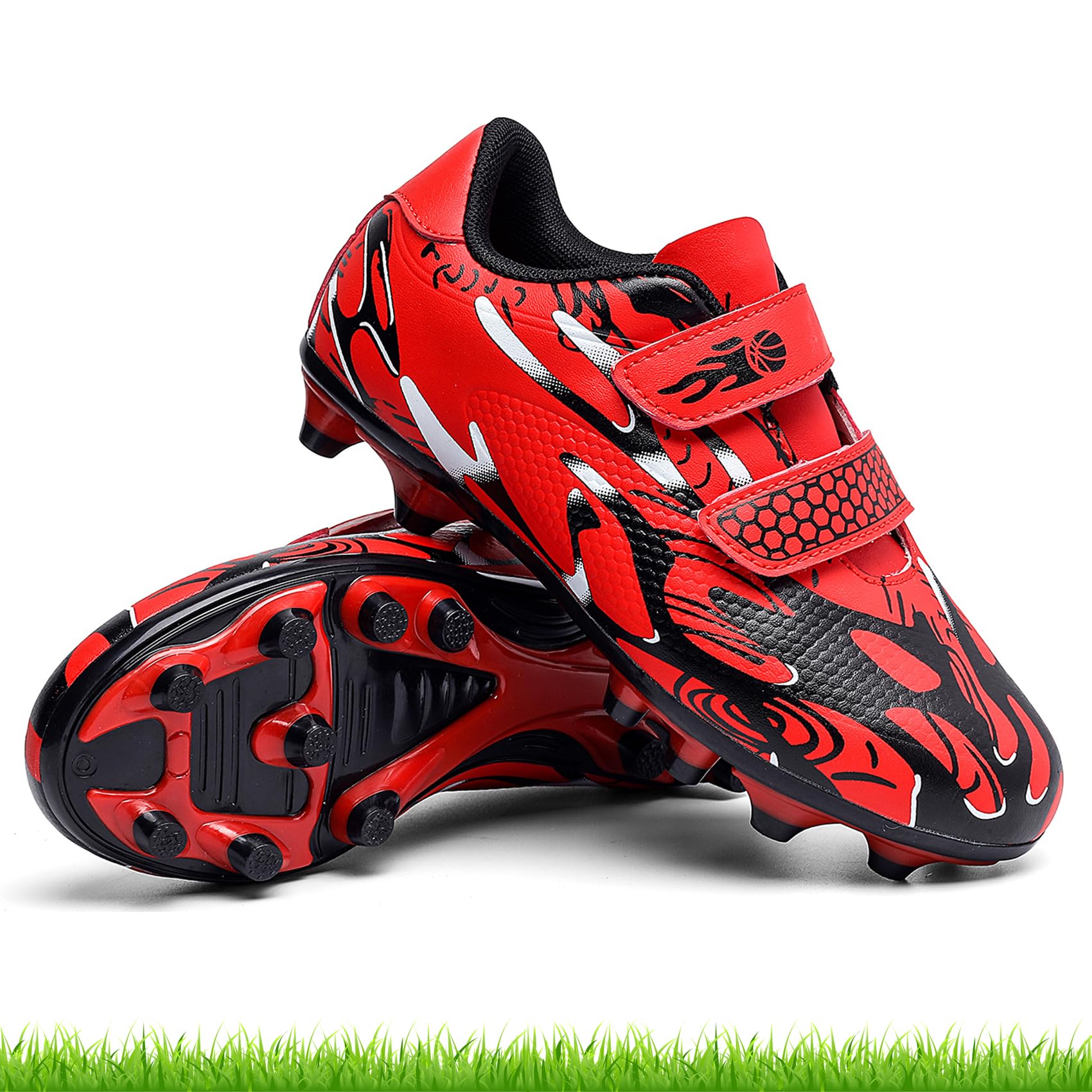 ASOCO DREAM Kids Soccer Cleats Boys Girls Firm Ground Soccer Shoes Youth Professional Athletic Outdoor Football Cleats Shoes,Red,3 Little Kid