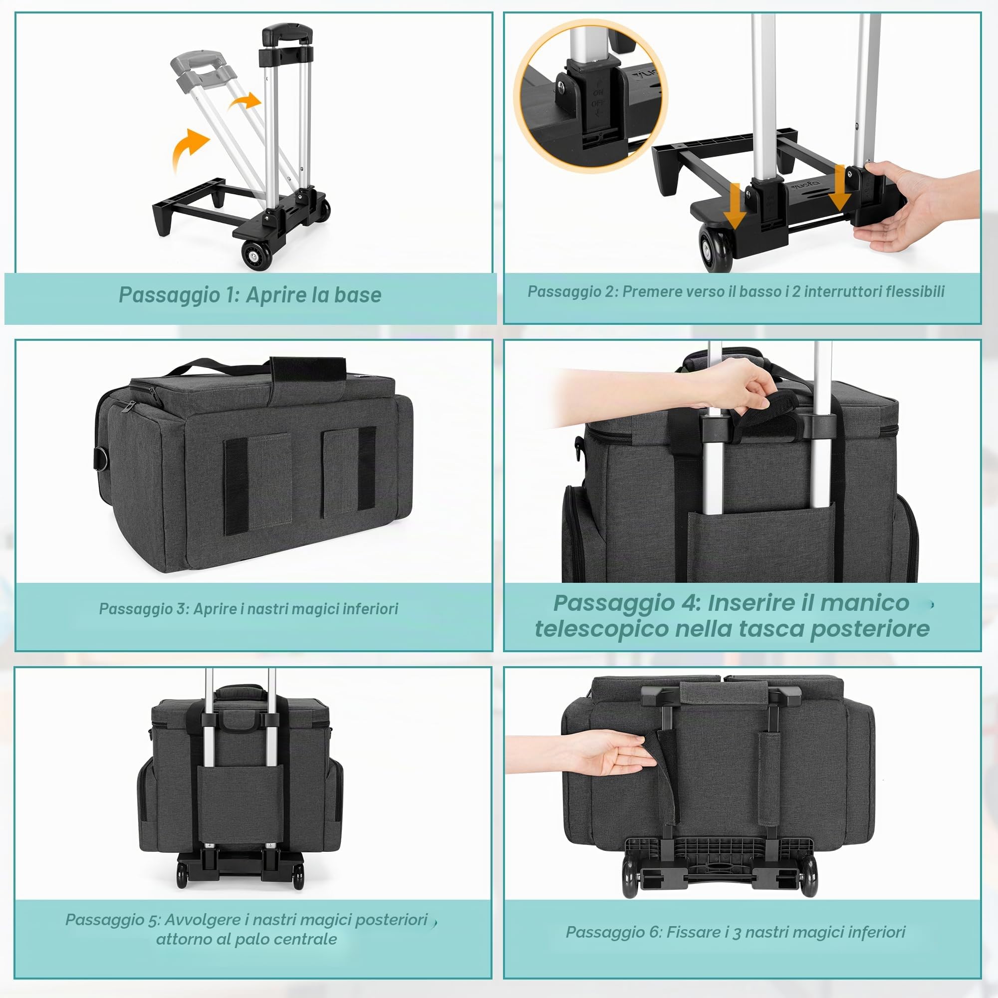 CURMIO Borsa da Lavoro per Insegnanti con Rotelle, Trolley per PC Portatili Fino a 15,6", Borsa Trolley Insegnante per Materiale didattico, da Uufficio, l'artigianato o Scrapbooking, Nero