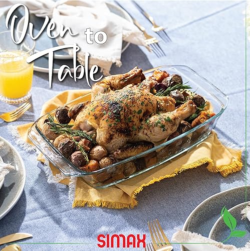 Miniatura 2 de Simax Plato asador de vidrio transparente sartén rectangular grande para hornear y cocinar - Utensilios de cocina aptos para horno y lavavajillas -