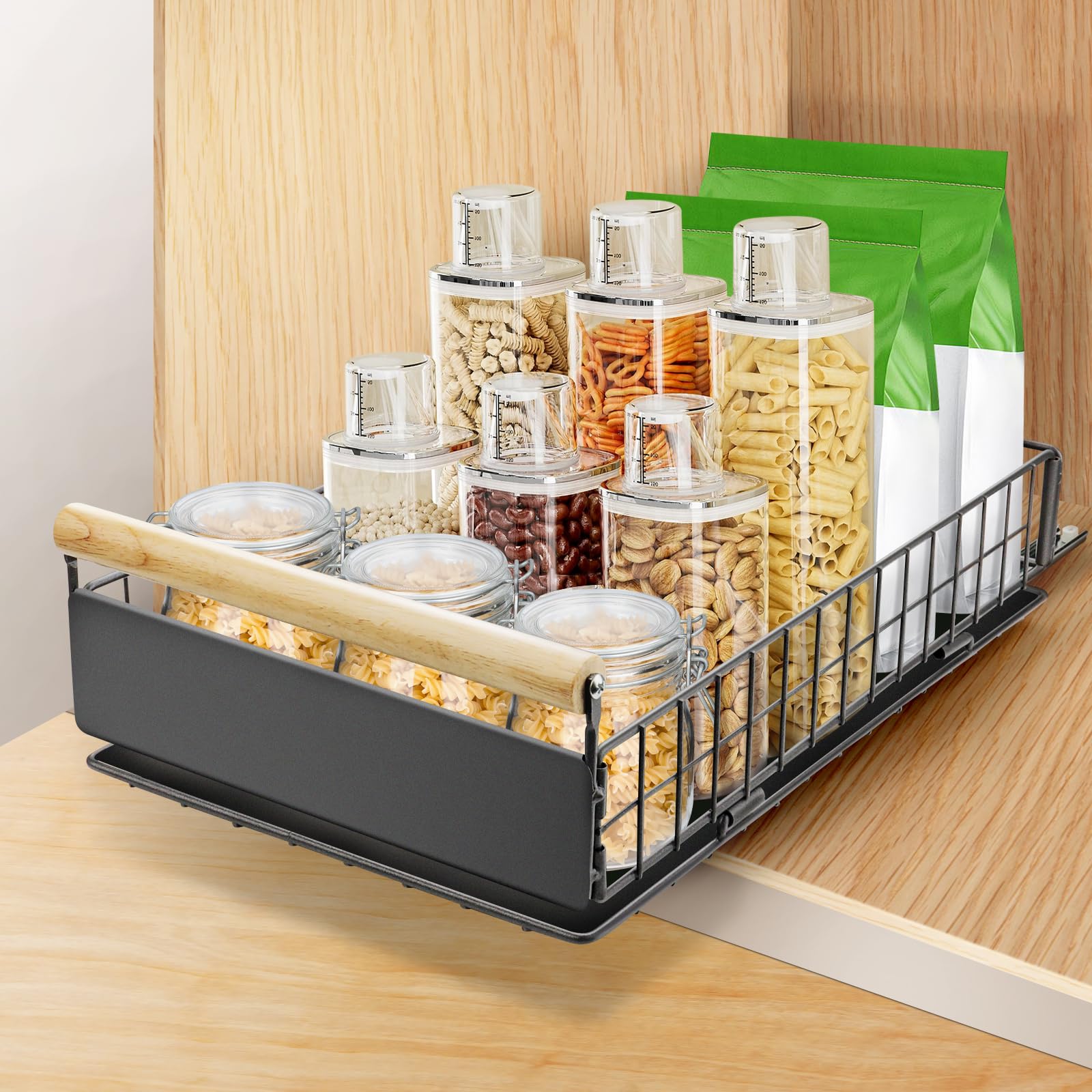 Cassetto Estraibile Cucina, Cestelli Estraibili per Cucina in Acciaio al Carbonio di alta Qualità, Cassetto Telescopico ultra Silenzioso, 40 cm x 23 cm x 11 cm Grigio