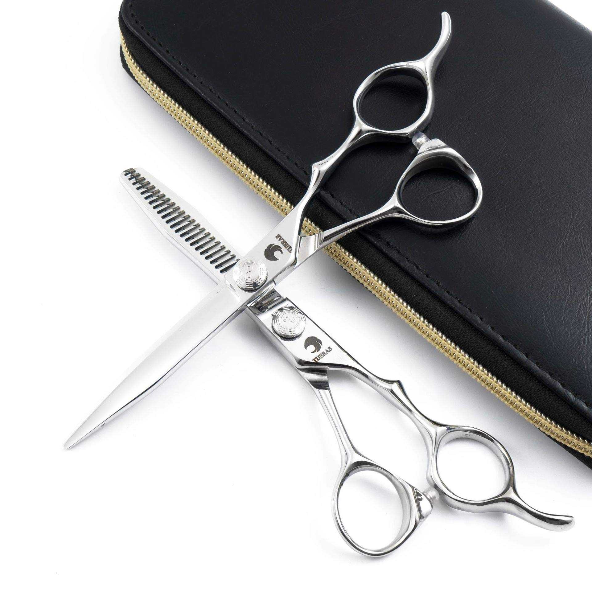 Ciseaux de coiffure set de coupe et amincissement 17.5 cm etui cuir pour salon et maison