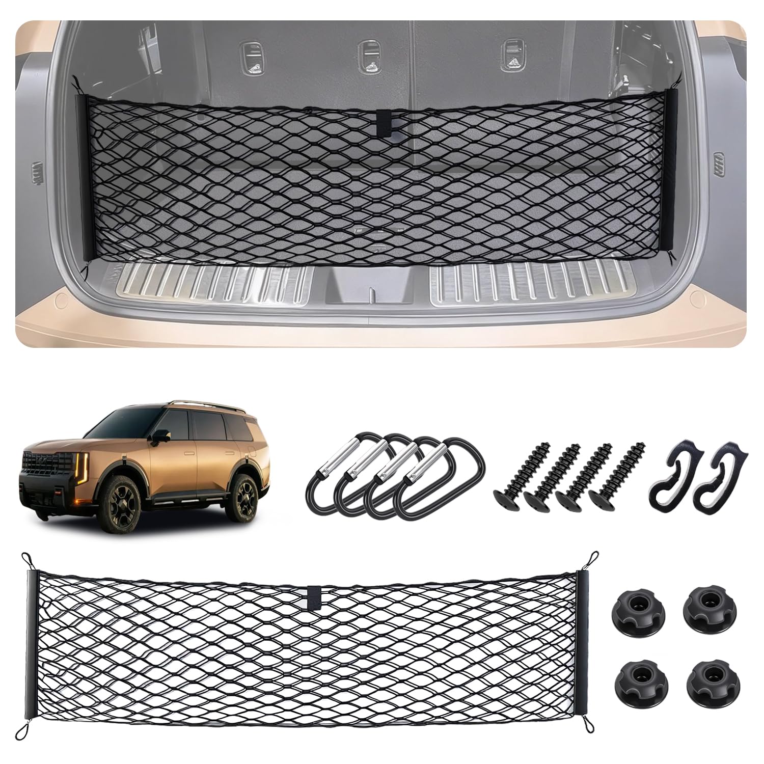 Envelope Style Cargo Net for Kia Telluride 2022-2024 2025 2026 Accessories, Trunk SUV Mesh Cargo Net, Upgraded 5mm Bungee &amp; Double-Layer Nylon Storage Tailgate Netting Grocery&amp;Tools Holder Organizer