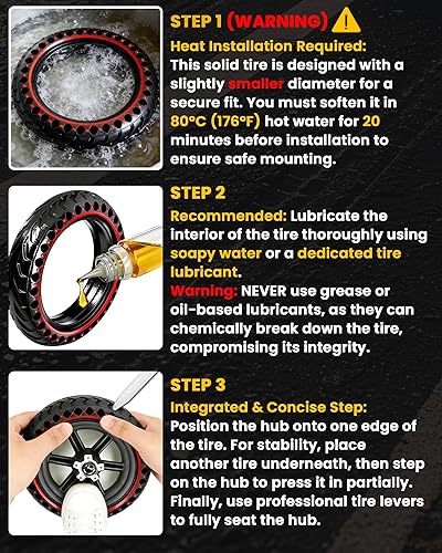 Miniatura 5 de Paquete de 2 neumáticos para patinete sin cámara 50/75-6.1, mejora tu patinete con neumáticos sin aire de 8.5x2.0, 8 1/2 x2 Neumáticos de reemplazo