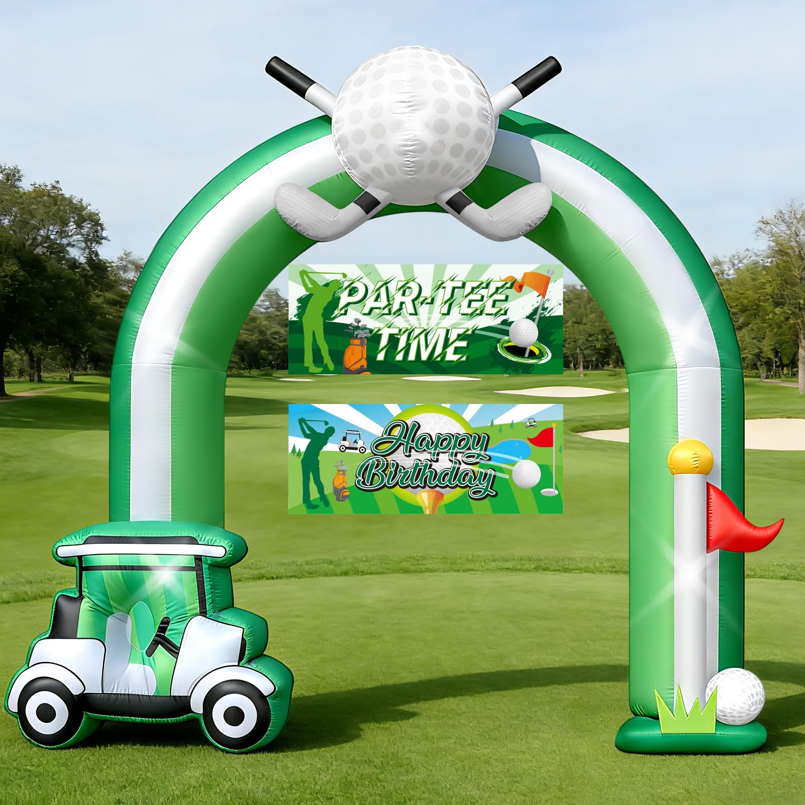 Photo 1 of 9FT Large Golf Inflatable Arch Masters Golf Blow-Up Birthday Party Decoration with Par-Tee Time & Happy Birthday Banner Game Day Backdrop Built-in Blower & 5 LED for Outdoor Course Stadium Entrance