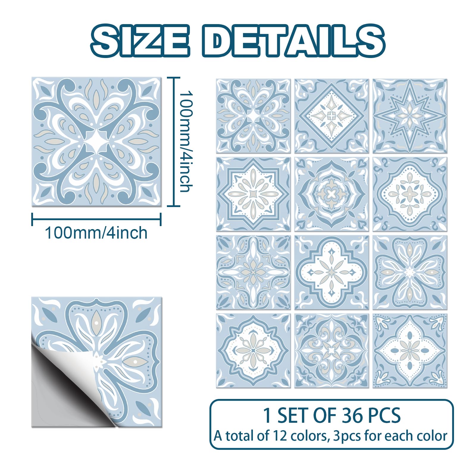 36 Pcs Mediterranean Mandala Peel & Stick Tile Stickers - 4x4 Inch Waterproof Backsplash Decals For Kitchen, Bathroom - View #10