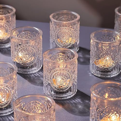 Miniatura 8 de MATAHUM 36 portavelas votivas azules, portavelas de cristal para decoración de bodas, velas votivas a granel para el hogar, centro de mesa, fiesta