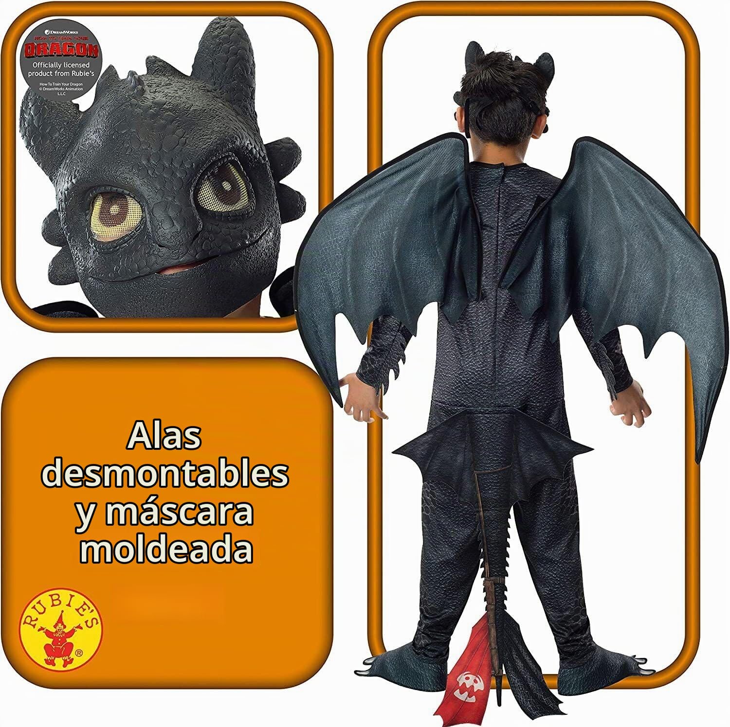 Rubie's Official DreamWorks How To Train Your Dragon 2 Toothless Night Fury Child Costume, Kids Fancy Dress