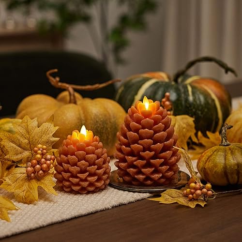 Miniatura 7 de Luminara Pinecone - Vela sin llama Adobe con acabado tiza de pino figura, velas LED sin perfume, funciona con pilas con temporizador, decoración