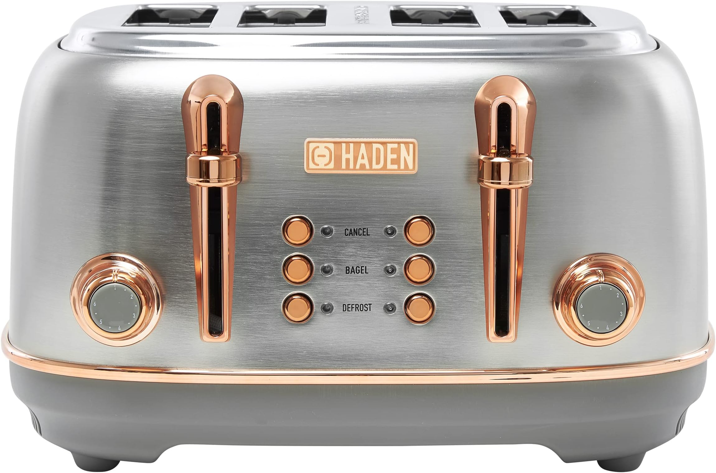 Heritage 4 Slice Wide Slot Stainless Steel Toaster with Adjustable Browning Control & Non-Slip Feet, Steel & Copper