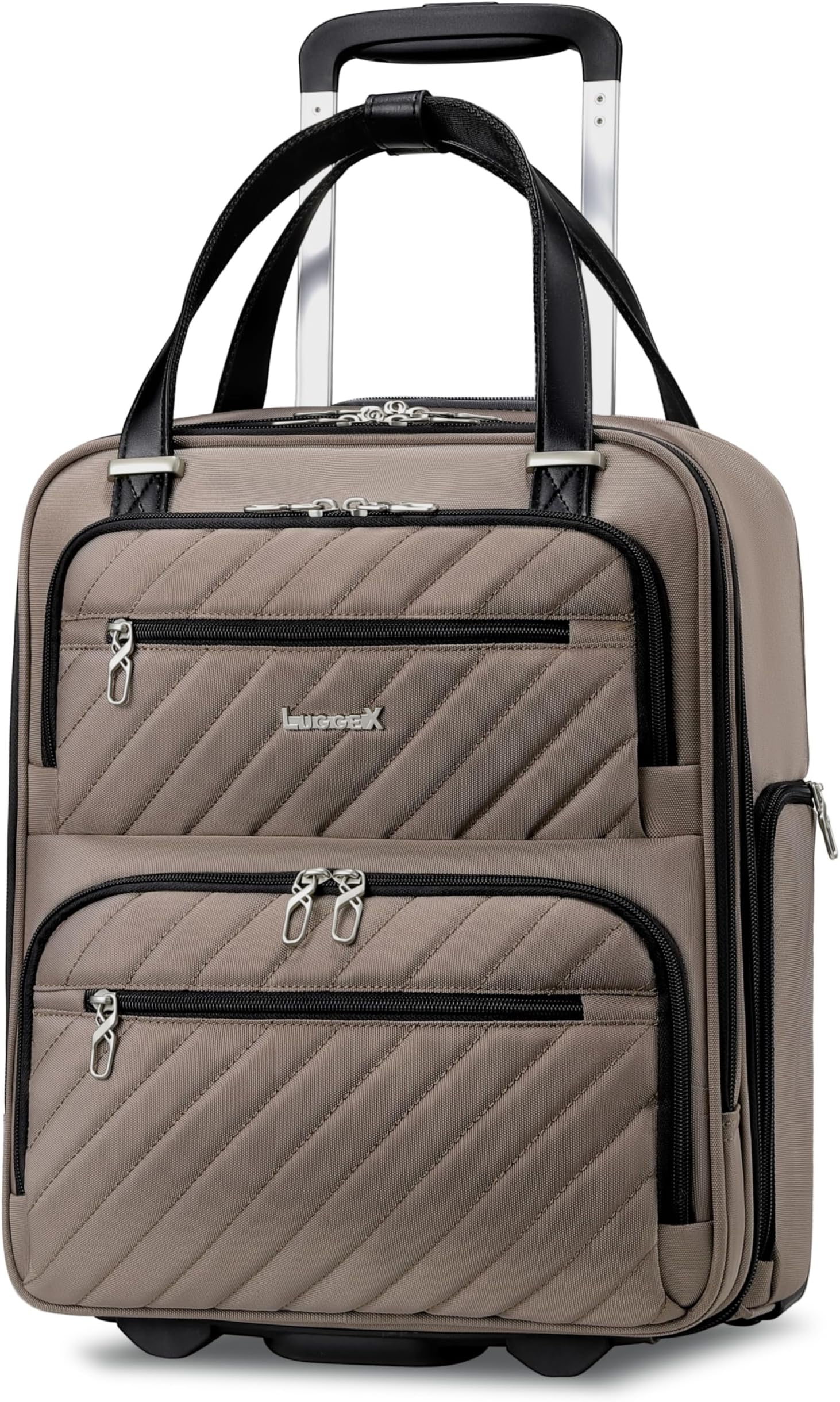 LUGGEXUnderseat Carry On Luggage with Wheels, Stylish Lightweight Under Seat Luggage, Soft Sided Personal Item Suitcase for Short Trip (Cafe Latte, 16 Inch)Global Recycled StandardGlobal Recycled StandardGlobal Recycled Standard