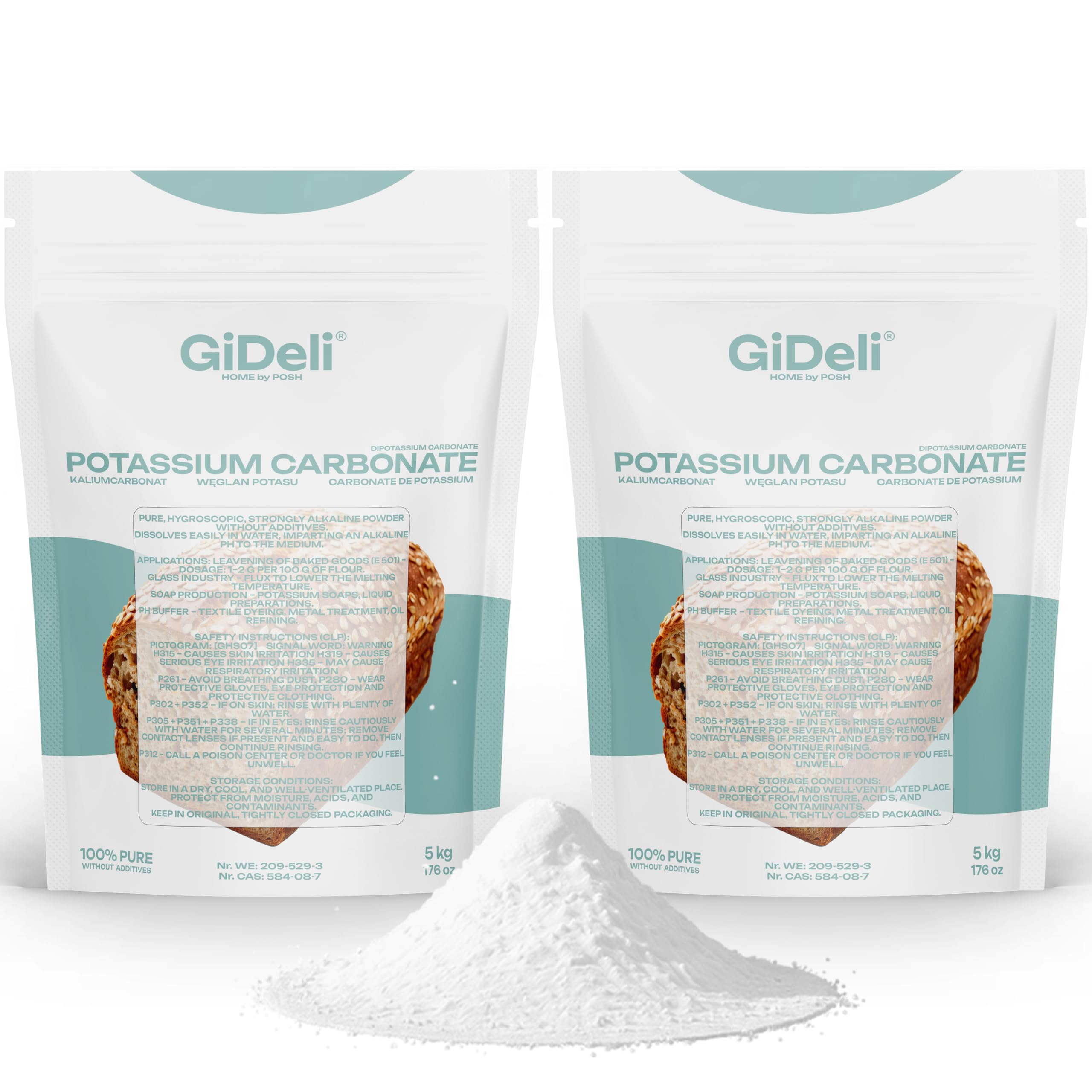 GiDeli Kaliumcarbonat Pottasche 10 kg in 2 Beuteln - Lebensmittelqualität