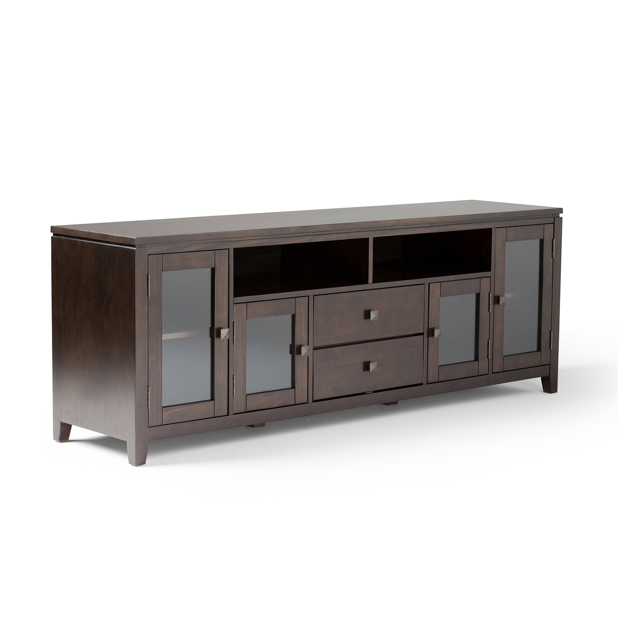 SIMPLIHOME Cosmopolitan TV Stand - 72 inch Wide Solid Wood Media Console in Mahogany Brown, Contemporary Entertainment Center for Living Room for TVs