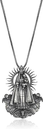 Collar Virgen María, 0.024-0.028 libras, 1.73 x 1.37 pulgadas, colgante de plata Nuestra Señora del Monte Carmelo, Virgen de la Caridad del Cobre,