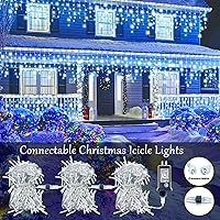 Vista 70 de Luces de Navidad azules al aire libre - 99 pies 1216 luces LED de carámbano para exteriores - Enchufe 8 modos luces centelleantes para decoraciones