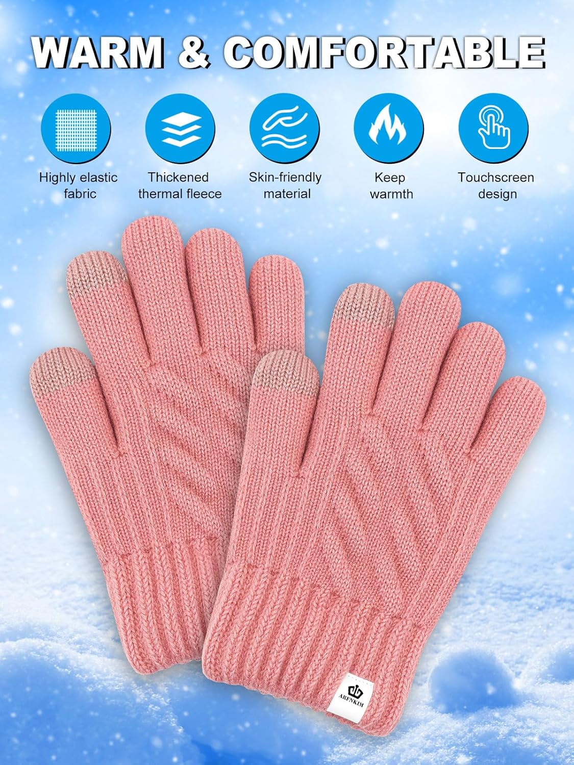 Kids Winter Gloves for Boys Girls, Fleece Lining Knitted Warm Gloves Touchscreen Thermal Children Mittens - Image 4