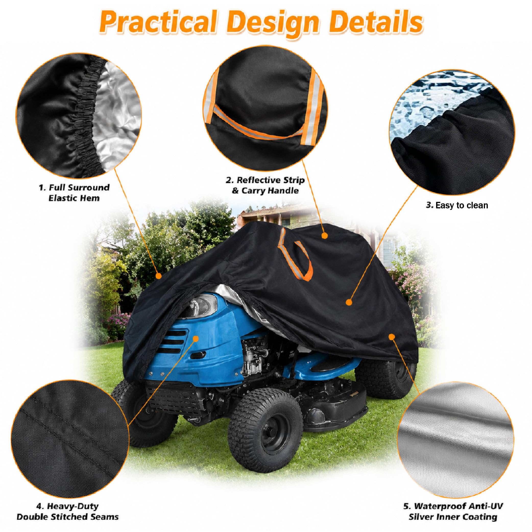 Lawnmower Cover para Efco EF 92 H 2014-2021 36", 420D Cubierta Impermeable Oxford con Borde Elástico, Asa Reflectante y Bolsa