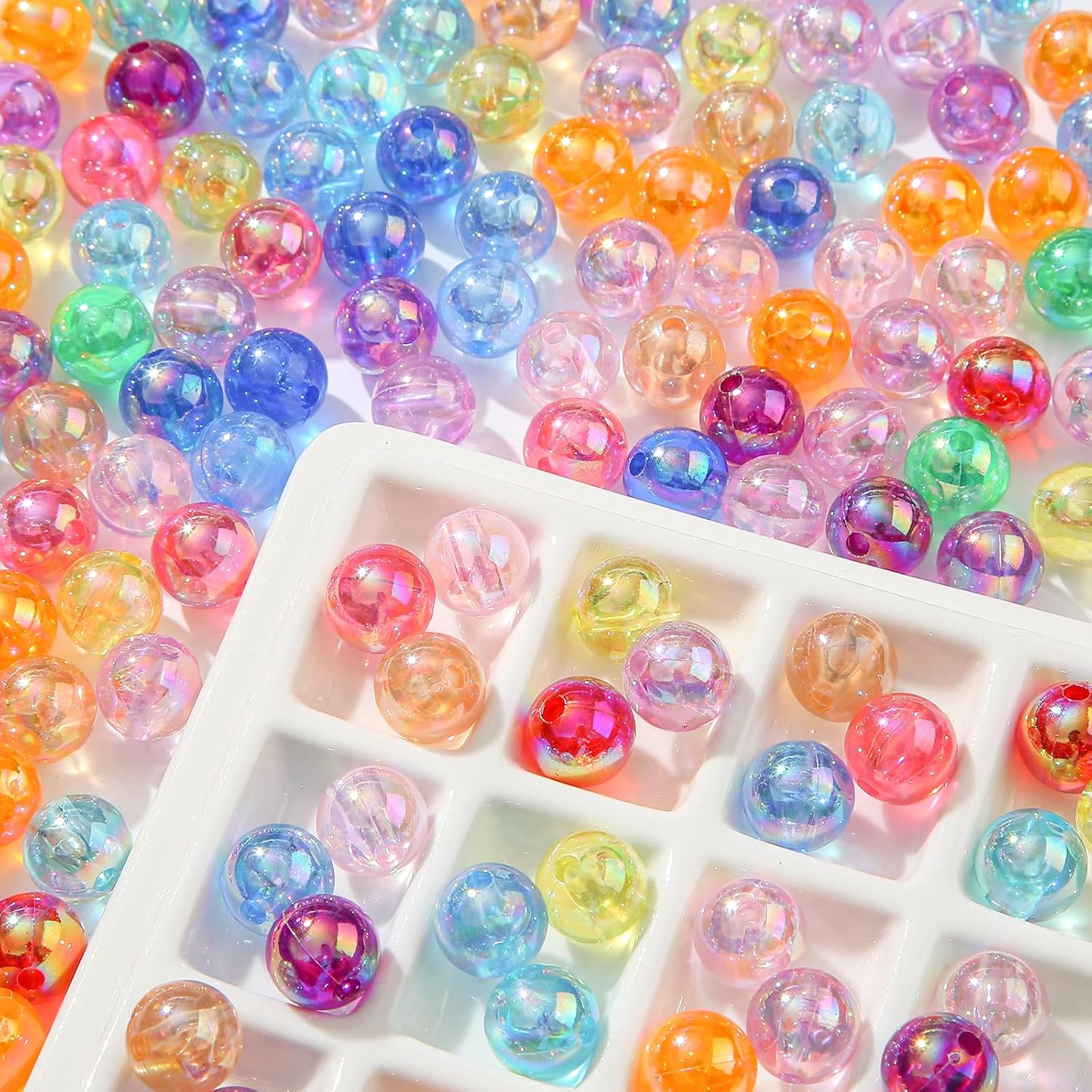 10mm Acrylic Beads 400pcs Ab Color Beads Acrylic Beads Assorted Colors Round Bubble Beads for DIY Craft Jewelry Necklace Making (ab-Color Clear) - Image 4