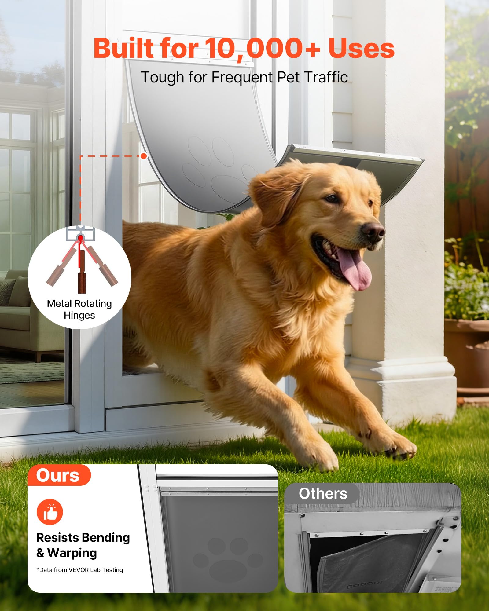VEVOR Puerta Abatible de Vidrio con Entrada para Perros, 180° Altura Ajustable, Marco de Aleación de Aluminio, Puerta para Mascota 34,6 x 60 cm con Cerradura Magnética, Compatible con Perros Grandes