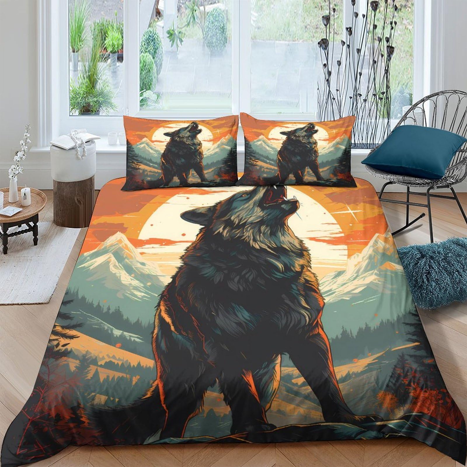 Ctjqhvkz Style-7 3D Printed Wolf Sunset Fitted Sheet Microfiber Soft Breathable Mountain Forest Mattress Cover For Bedroom Dorm Decoration Single（135X200cm）