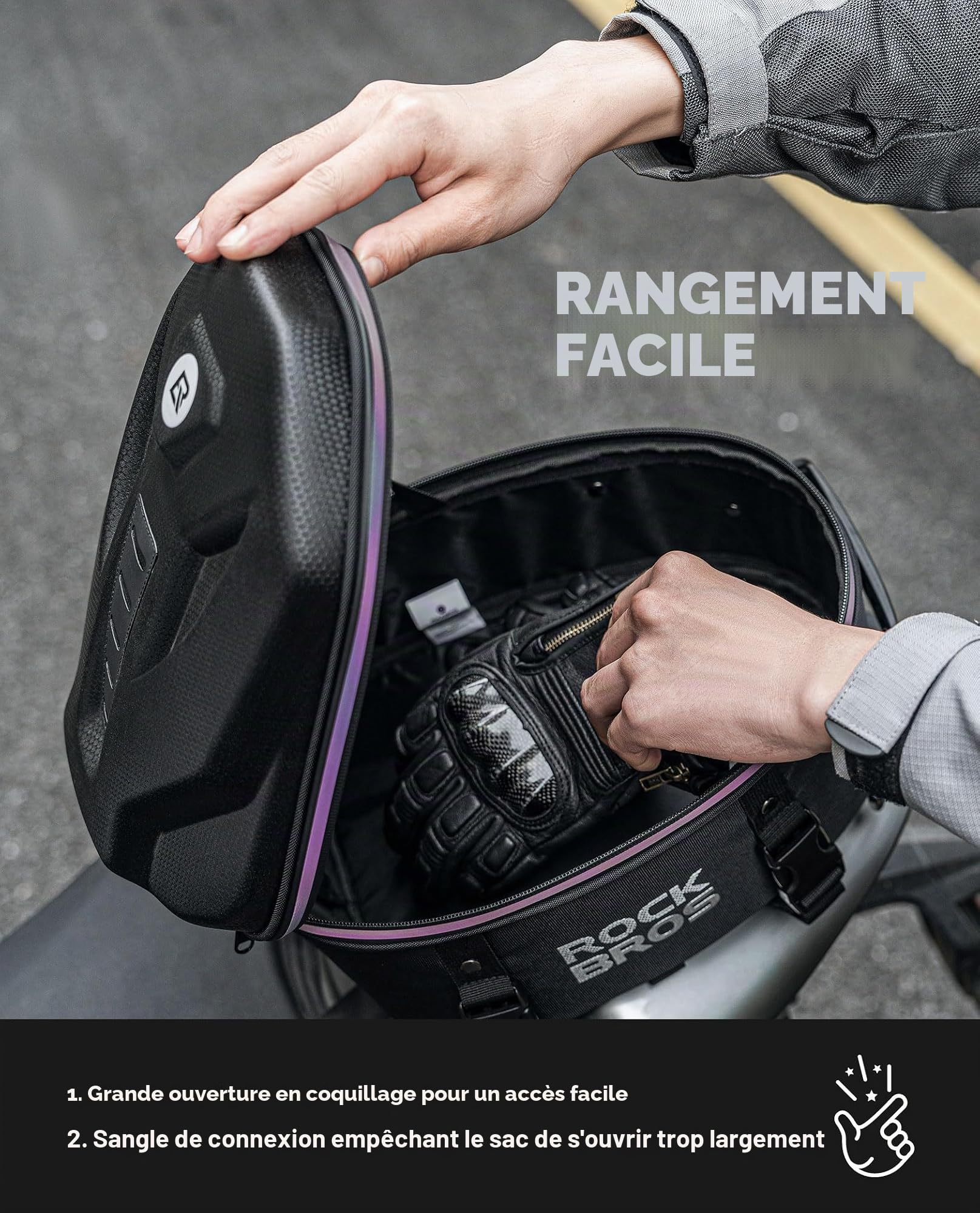 ROCKBROS Sac de selle de moto 12,5 L multifonctionnel avec sangles - Étanche - Avec housse de pluie - Pour le rangement, les voyages, l'équitation