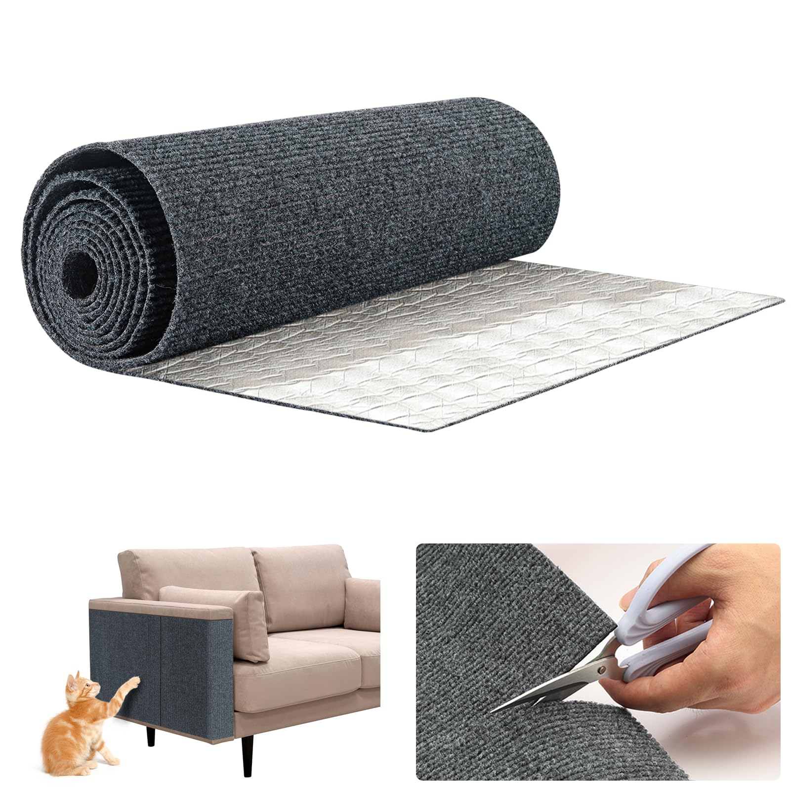 79 * 15.8IN Cat Scratch Pads Mat Carpet Protector,Easy-Cut Highly Viscous Pets Scratch Carpet for Floor Doorway Porch,DIY Floor Mat Prevent Carpets from Scratching or Wearing,6.56ft Cat Pad(Grey)