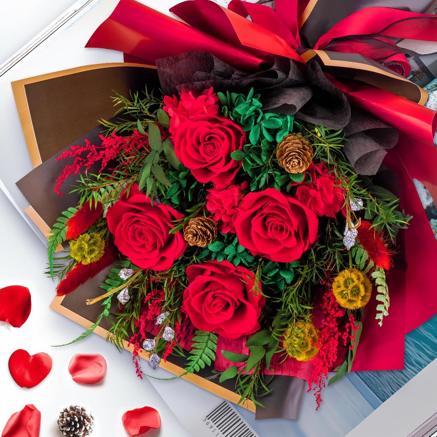 GREETING ART Preserved Real Red Rose Bouquet, Long-Lasting Fresh Flowers for Christmas, Valentine's Day, Anniversary, Birthday, Mother's Day, Graduation Gift for Wife, Girlfriend, Mom