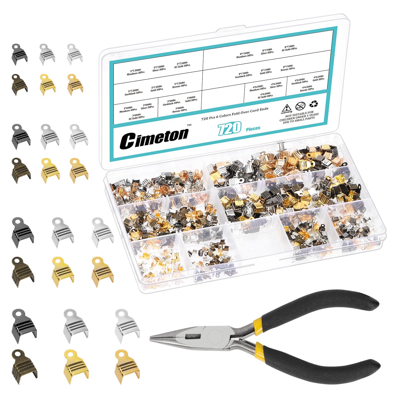 Embouts de cordon pliables Cimeton pour création de bijoux avec 721 pièces en 6 couleurs