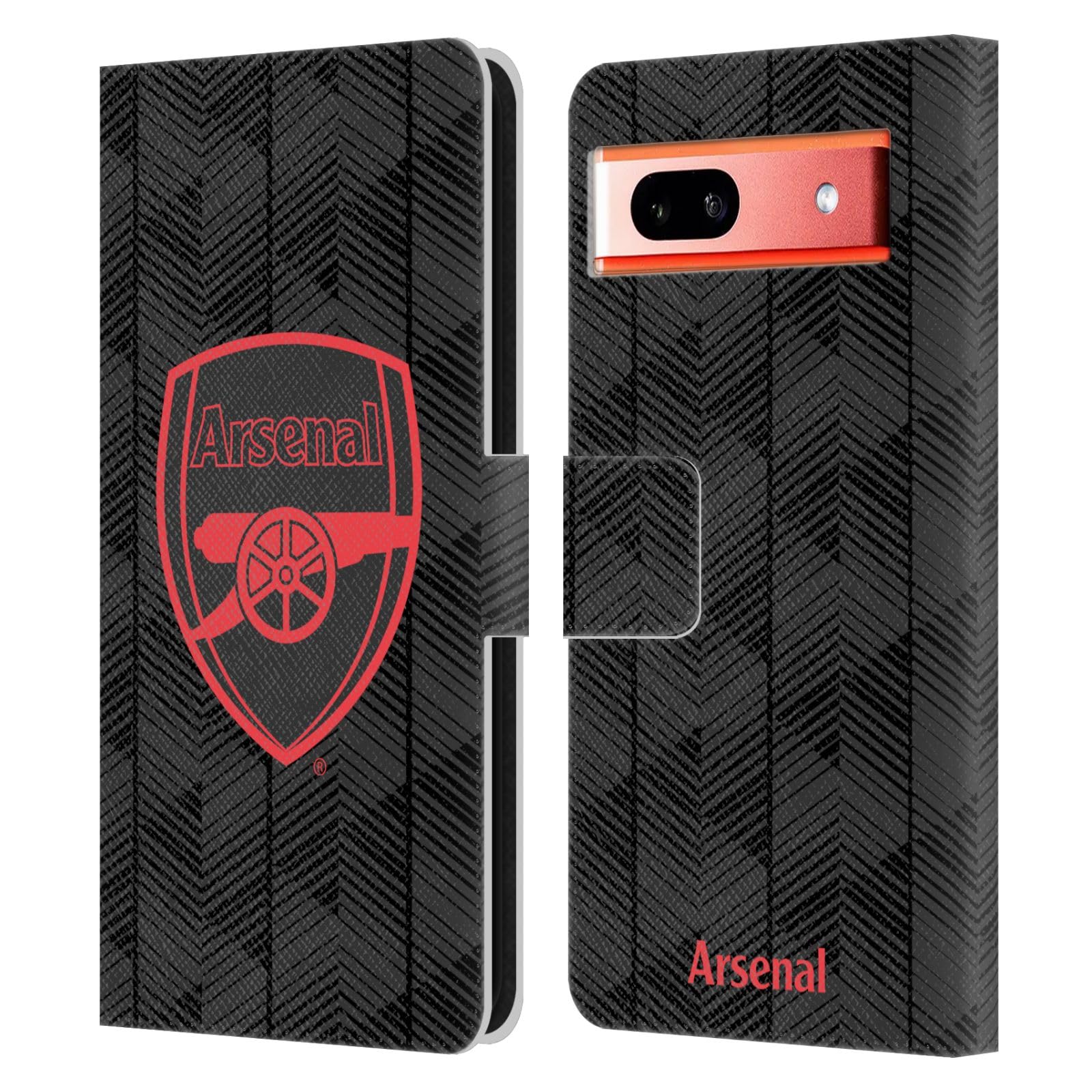 Head Case Designs Officially Licensed Arsenal FC Black Crest and Gunners Logo Leather Wallet Case Compatible with Google Pixel 7a