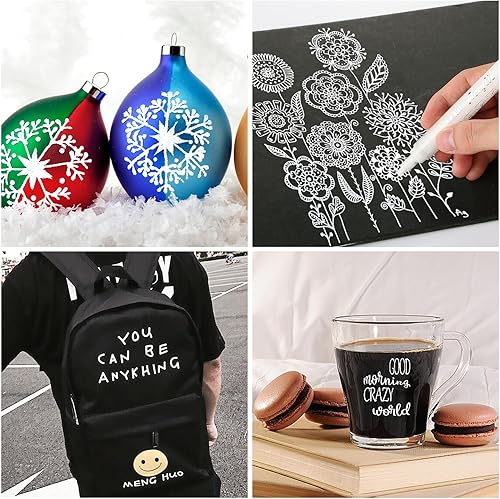 Miniatura 4 de SFAIH Bolígrafos de pintura acrílica blanca  Paquete de 8 marcadores de pintura blanca extrafina de 0.027 a 0.118 pulgadas (0.079-0.118 in) y