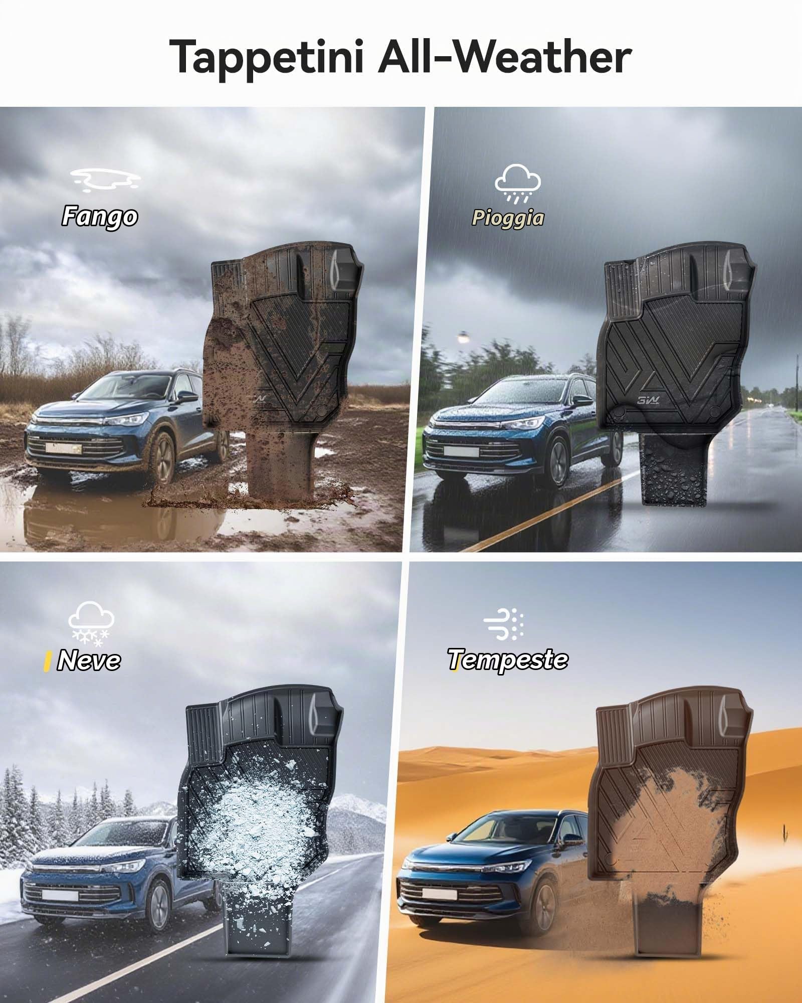 3W Tappetini Compatibile con Volkswagen Tiguan 3 2025 2026(Exclusivamente per PHEV),Facili da pulire Tappetino Antiscivolo per Impermeabili a Copertura Completa Set,Tappeti Auto su Misura in Thorex™ | In Thorex™, facile da pulire, per tutte le stagioni, a